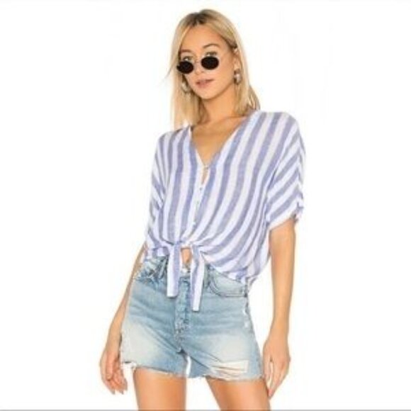 Rails Tops - EUC Rails Thea Pacifica Tie-Front Striped Linen Blend Top Size Medium
